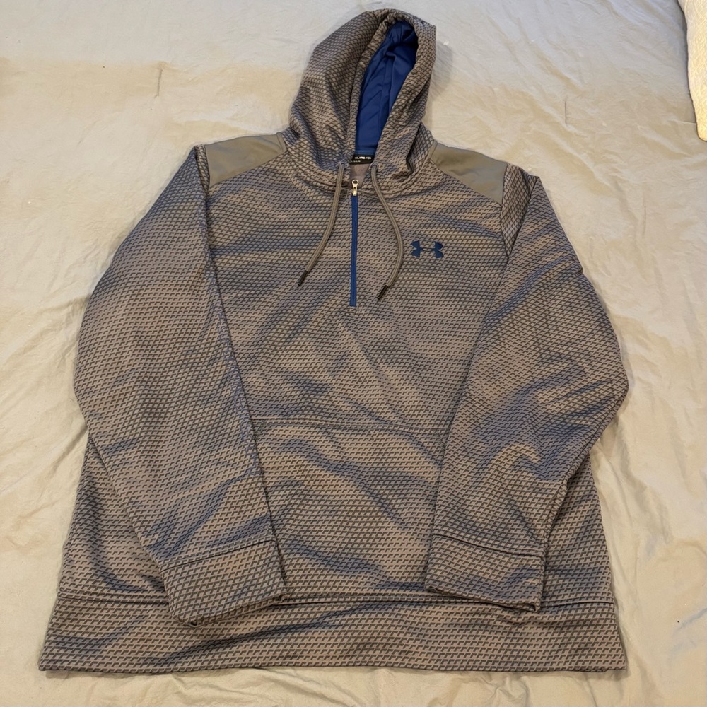 Under Armour Hoodie Pullover 1/4 Zip Sweatshirt‎ Mens Size L Gray Blue Logo - Picture 8 of 9